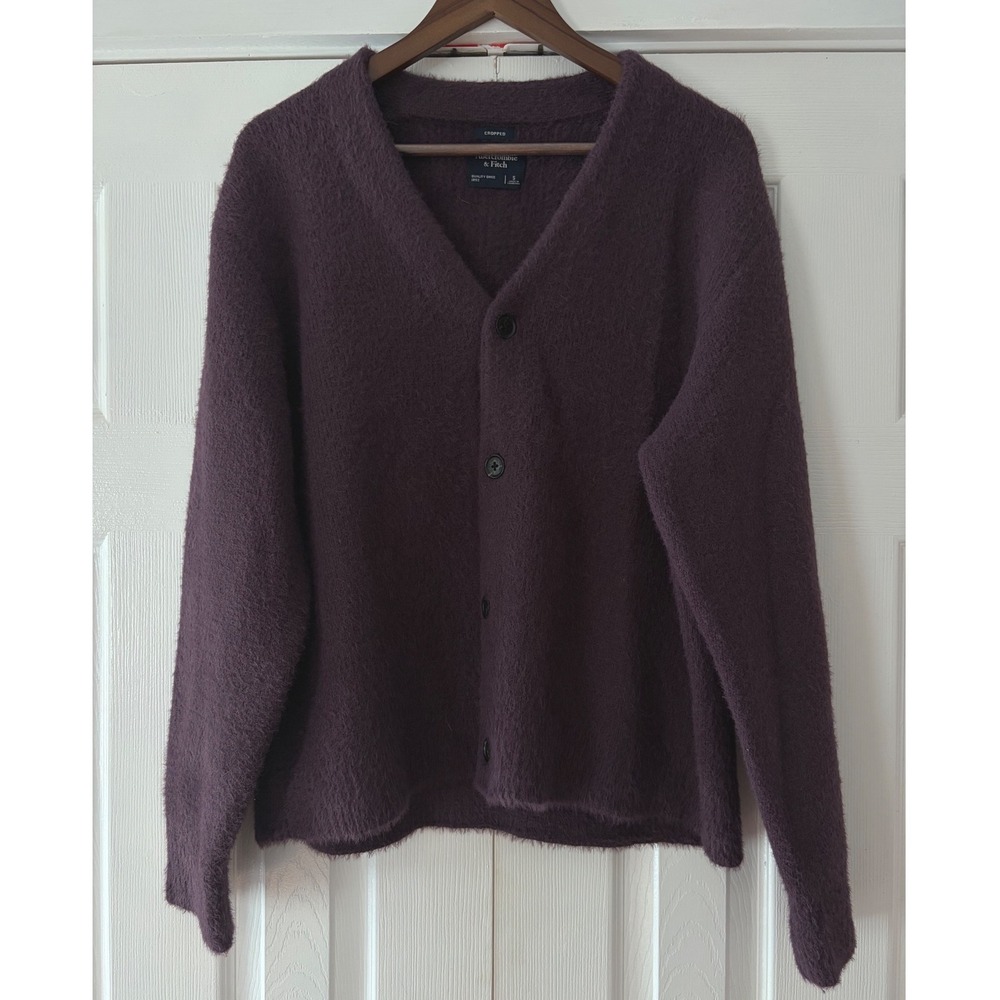 Abercrombie & Fitch Cropped Cardigan Sweater Purple Fuzzy Knit Small Oversized